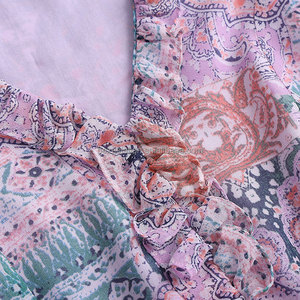 Haute qualité été à volants 3/4 manches col en V Double couches maille Blouses coupe ample fluide tunique imprimé fleuri robes pour les femmes - Product Image 4