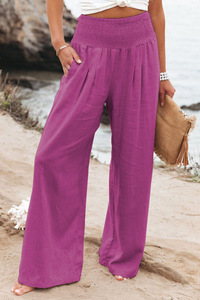 <span class=keywords><strong>Pantalon</strong></span> en coton et <span class=keywords><strong>lin</strong></span> pour <span class=keywords><strong>femme</strong></span>, style ou logo personnalisé, ODM, coupe ample, décontracté, uni, droit, grandes tailles - Product Image 5