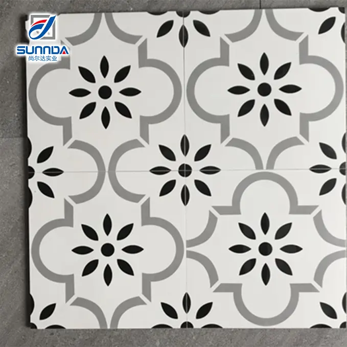 İtalyan tarzı beyaz ve siyah yeni tasarımlar arka plan sanat çiçek deseni seramik fayans 300x300 duvar ve zemin porselen fayans