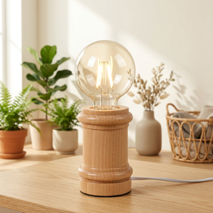 Lampe de bureau minimaliste en bois, support d'ampoule LED E27, petite taille, bois naturel, veilleuse de chambre, lampe de table décorative - Product Image 5