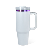 Mug de voyage isotherme en acier inoxydable plaqué violet 40 oz, double paroi, avec poignée, pour gravure laser