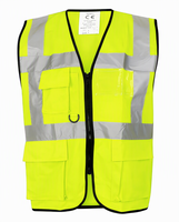 Gilet de sécurité réfléchissant à haute visibilité de classe 2, orange fluorescent, fermeture éclair sur le devant, plusieurs poches pour les équipes de construction