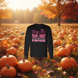 Camiseta de manga larga con lazo rosa de concienciación sobre el cáncer de mama Save The Pumpkins - Product Image 3