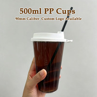 Gobelets en plastique PP de 500 ml, calibre 90, logo personnalisable, MOQ 1000 pièces, gobelets jetables pour café et thé