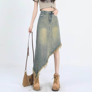 <span class=keywords><strong>Faldas</strong></span> vaqueras maxi <span class=keywords><strong>de</strong></span> mujer personalizadas, transpirables, <span class=keywords><strong>de</strong></span> verano, vintage, <span class=keywords><strong>de</strong></span> cintura alta, con abertura frontal, hasta la rodilla, corte en A - Product Image 1