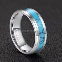 POYA Hot-vente Mode Tungstène Acier Anneau Turquoise Incrustation Bleu Ciel Mâle Femme Décoratif Casual Fête Festival Cadeau