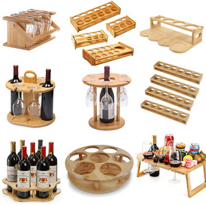 Bamboo Wine Rack <b>Foldable</b> 2 Tier Stemware Holder <b>Outdoor</b> Picnic <b>Table</b> - Product Image 5