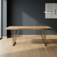 Grande table à manger rectangulaire en chêne massif avec pieds en métal, design moderne, capacité supérieure à 10 personnes, aucun assemblage requis