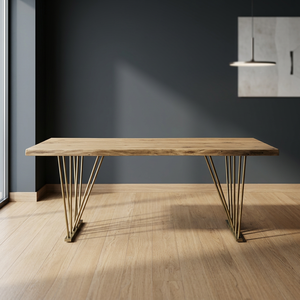 Mesa de Comedor Rectangular de Roble Macizo con Patas de Metal, Muebles Modernos para Comedor - Product Image 3