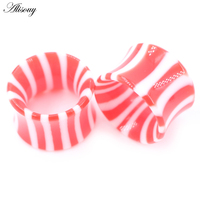 2 Paires de Tunnels d'Oreille Évasés en Acrylique, Rayures Rouges et Blanches, Solides et Creux, Dilatateurs, Écarteurs, Bijoux de Piercing Corporel