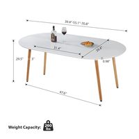 Table à manger ovale extensible et extensible, plateau en panneaux de particules, pieds en bois, design moderne blanc pour salon, chambre, entrée