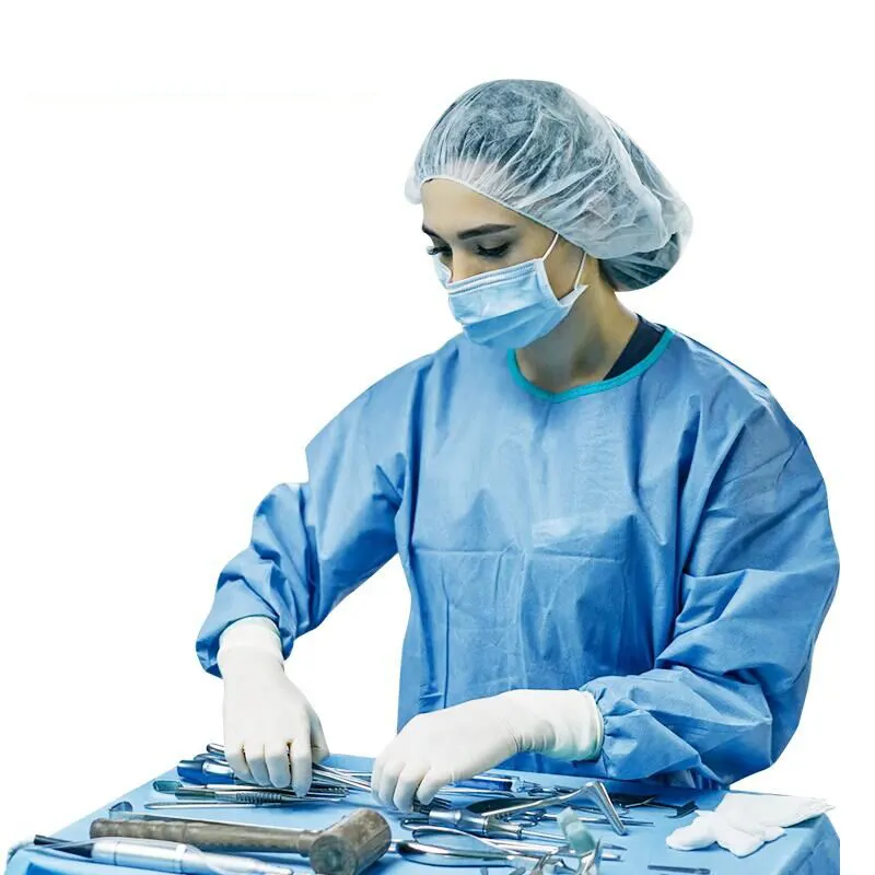 Robe chirurgicale jetable, tunique d'isolation stérile, avec manchette côtelée, AAMI niveau 3