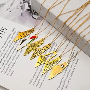 Collar de Acero Inoxidable con Colgante de Mapa de Palestina, Jordania, Islámico, Musulmán, Árabe, Corán, Joyería de Moda, Venta al por Mayor, Nuevo para Mujer - Product Image 3
