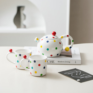 Modern Colorful Polka Dot Ceramic Tea <b>Set</b> One <b>Teapot</b> and Two Cups Porcelain Tea <b>Set</b> - Product Image 3