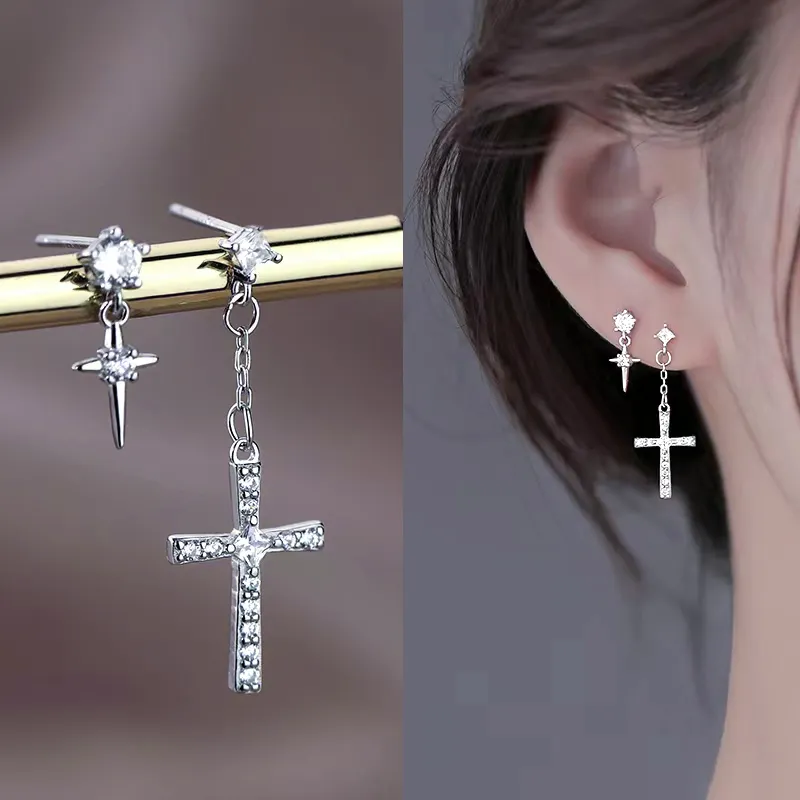 Tianyu hip hop custom jewelry silver 925 10k 14k 18k mens earrings drop solid gold studs cross moissanite earring for women