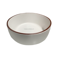 Vente de gros Vaisselle en céramique, ensemble de table en grès émaillé de couleur blanche unie, ensemble de table avec bord de couleur peint à la main