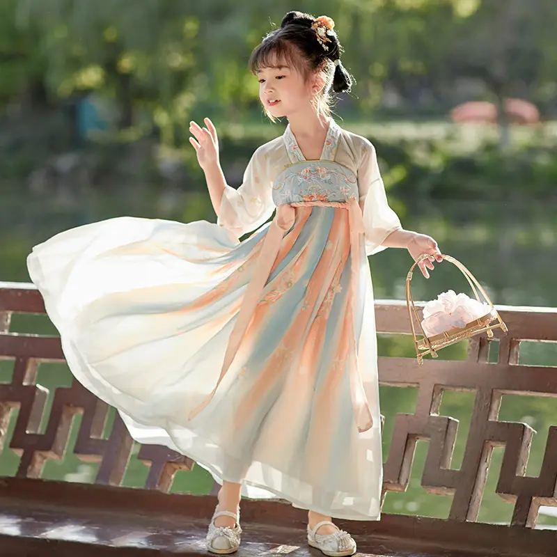 3~8years old New children's Hanfu Dress Chinese Style Ancient Tang suit skirt Summer Thin Classical Toddler Girl Dresses