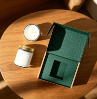 Boîte d'emballage de luxe personnalisée pour bougies, en papier rigide vert avec fenêtre, pour pot de bougie parfumée, parfum et bougie