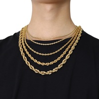 Chaîne à maillons en acier inoxydable plaqué or 18K 2/3/4/5/6/7/8mm corde torsadée 24 pouces petit collier bijoux de mode à la mode