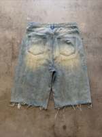 TOPSHOW Vente en gros Shorts en jean vintage pour hommes, style jorts, coupe ample, longueur genou, délavé, ourlet effiloché, déchiré