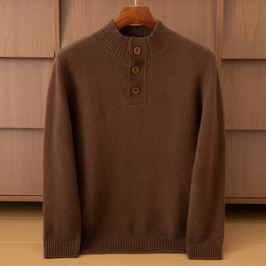 Pull en cachemire tricoté standard OEM, anti-rétrécissement, pour homme, couleur unie, boutonné, coupe ample, grande taille, style professionnel, hiver - Product Image 2
