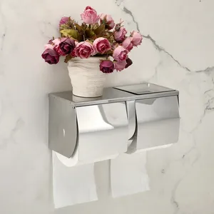 Accessori per Bagno d'Hotel, Portarotolo Doppio da Parete in Acciaio Inox SUS304 con Vassoio <span class=keywords><strong>e</strong></span> Coperchio - Product Image 2