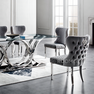 Lot de 6 Chaises de Salle à Manger de Luxe au Design Moderne Personnalisées avec Dossier à Heurtoir Lion, Capitonnage en Velours et Pieds en Acier Inoxydable - Product Image 3