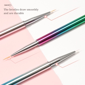 Vente en gros 3 Pcs Gradient Metal Handle <span class=keywords><strong>French</strong></span> Liner Pen Nylon Nail Art Brush pour <span class=keywords><strong>manucure</strong></span> et peinture Nail Draw Liner Tool - Product Image 3