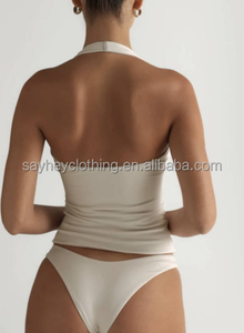 Biểu Tượng Tùy Chỉnh Của Phụ Nữ Có Thể Tháo Rời Độn Halter Tops Mỏng Được Trang Bị Crop Tập Thể Dục Tập Thể Dục Tank Activewear Căng Đồng Bằng Trống Yoga Top - Product Image 2