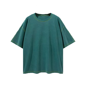 2025 verano en blanco al por mayor hombres lavado ácido camiseta desgastada Vintage Oversize camiseta adentro hacia fuera hombres diseño inverso camiseta - Product Image 4