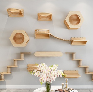 Customized FSC Wall mounted wooden four steps cat stairway for cat climbing shelves