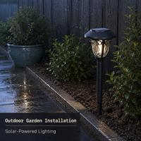 Lampe solaire de jardin noire en verre, acier inoxydable et plastique, LED SMD 10LM blanc chaud 3000K, pour allée extérieure, avec piquet et batterie 900mAh