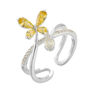 Flower Shape <b>Adjustable</b> <b>Ring</b> With Pink Zircon Butterfly Design For Gift Jewelry - Product Image 5