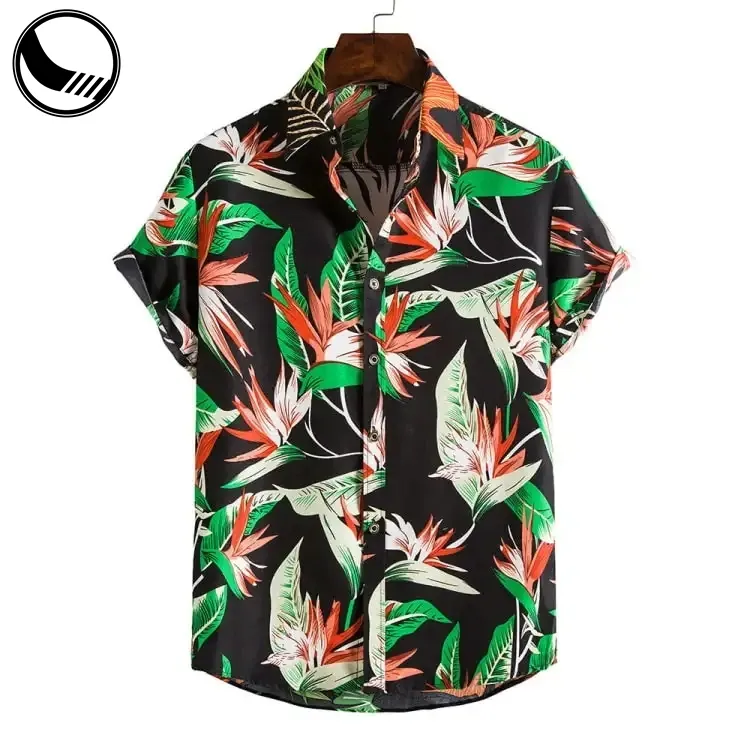 Prezzo competitivo moda uomo personalizzato divertente stampato 100% cotone camicia da spiaggia abbottonare Flora manica corta camicia hawaiana per uomo