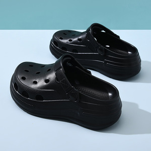 Women's Platform Clogs EVA Thick Sole Hollow Design Non Slip Summer Slippers <b>Closed</b> <b>Toe</b> High <b>Heel</b> Style Bone White Pink Black - Product Image 3