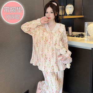 Ultima tuta floreale M-5XL stampata in <span class=keywords><strong>cotone</strong></span> da donna con motivo floreale da donna simpatiche camicie da notte grandi coppie di <span class=keywords><strong>cotone</strong></span> pigiami da donna - Product Image 2