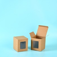Boîtes pliantes en papier kraft et carton blanc en forme de tasse avec fenêtres, emballage cadeau universel, modèle 05, en stock, vente en gros