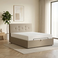 Échantillon Gratuit - Vente en Gros - Meubles Modernes - Lit Doux en Tissu Lin Tufté avec Sommier à Lattes en Bois de Pin pour Dortoir et Chambre d'Hôtel - Tailles King, Queen, Double