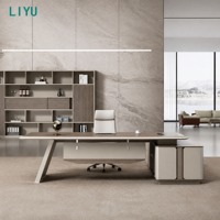 Ensemble de bureau exécutif moderne convertible et extensible avec armoire latérale et chaise de bureau pour bureau de directeur, meubles en placage de noyer