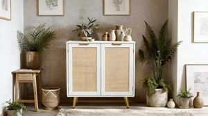 In Stock Good Price Wooden <strong>Sideboard</strong> Buffet Accent <strong>Cabinet</strong> <strong>Kitchen</strong> Storage <strong>Cabinet</strong> with Rattan Decorated Doors - Product Image 2