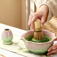 Ensemble de thé matcha japonais 6 pièces, bol en céramique, fouet en bambou, support pour fouet, tamis, cuillère, kit de cérémonie du thé