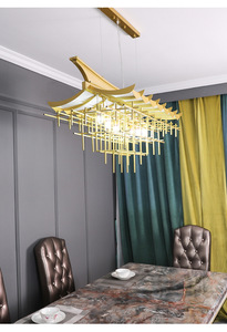 Lustre en verre à intensité variable de forme de pavillon de style chinois non standard pour salle à manger, éclairage de hall - Product Image 4