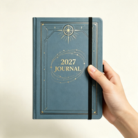 Carnet de notes personnalisé bleu en PU à couverture rigide 2027, motif boussole, avec élastique, agenda annuel, journal, cadeau