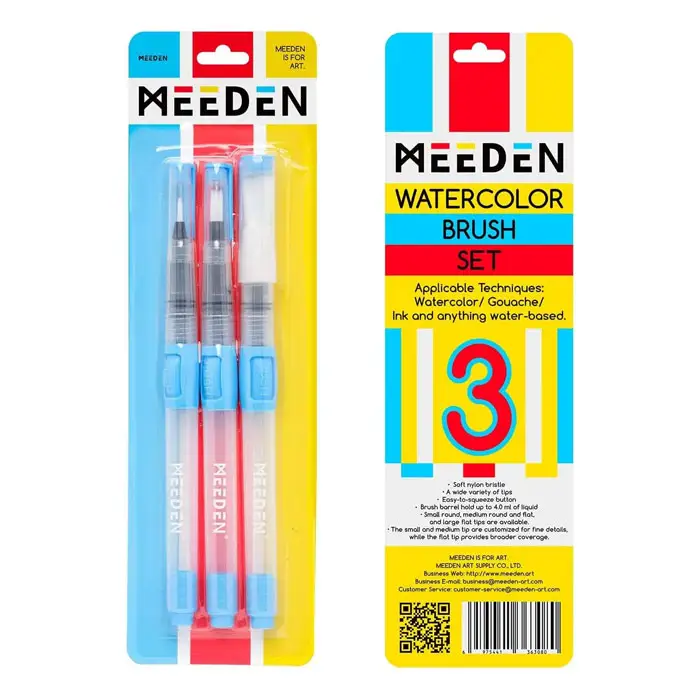 MEEDEN 3 Piece Refillable Water Color Brush Pen Set,Watercolor Paint Pens for Painting Markers,Watercolor Brushes Professional,