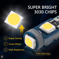 Ampoules LED ultra-lumineuses T5 W1.2W W2.3W 3030 3Chipsets 12V pour panneau de voiture et éclairage d'instrumentation Blanc/Bleu Glace/Rose/Jaune/Rouge