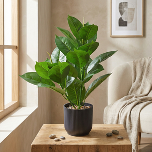 ต้นไทรจำลองแบบเหมือนจริงจาก Ruopei Wholesale ต้นยางพาราประดิษฐ์คุณภาพพรีเมียมในกระถางสีดำลายร่อง ต้นไม้ปลอมในกระถาง - Product Image 1