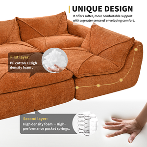 Ensemble de canapés modernes compressés en mousse haute densité avec dossier et coussin d'assise intégrés, bordure décorative, design sans pieds pour appartement - Product Image 5