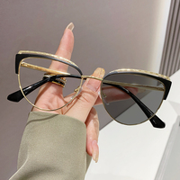 Lunettes Photochromiques Anti-Reflet Originales Cateye Noir Doré Sourcils Métalliques pour Femmes Verres Optiques Bleus