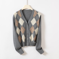Cardigan Argyle Luxe Discret, Hiver Helan Mountain Ningxia, Tissage Stoll 16.2m, 26 Ans de Héritage, Style Anglais, Faible MOQ 10 pièces