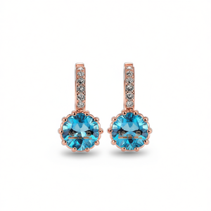 Boucles d'oreilles pendantes en topaze plaquées or rose avec accents de diamants pour femmes, bijoux de fête, style romantique, boucles d'oreilles pendantes tendance - Product Image 1